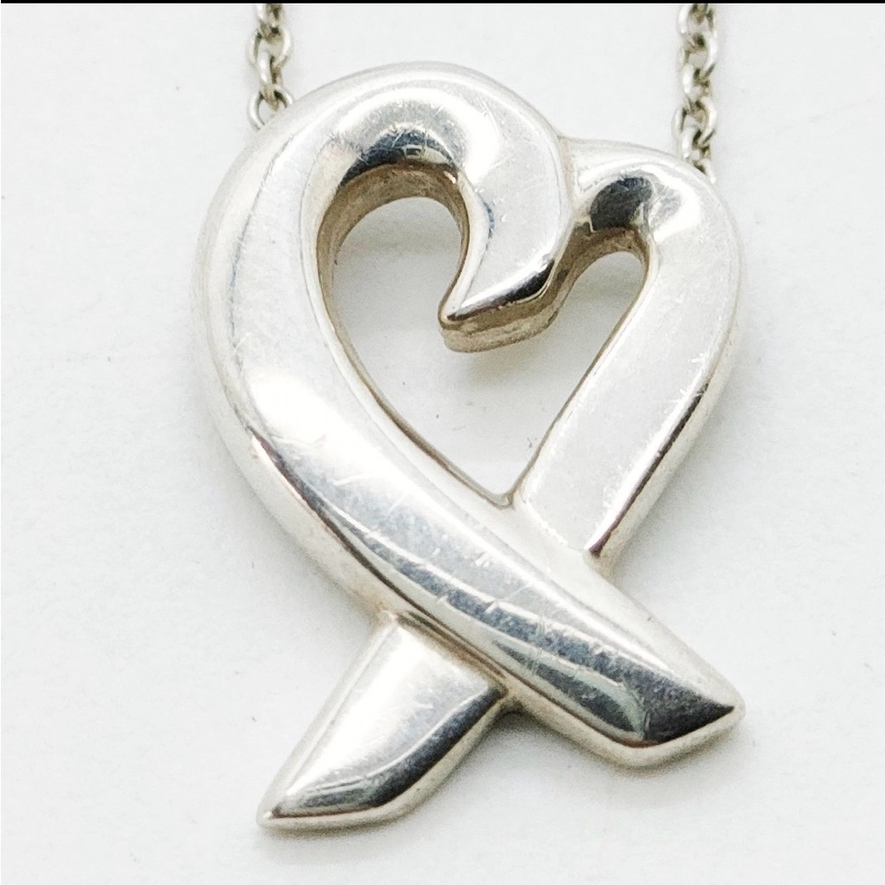 Tiffany & Co. Polished Silver Heart Ribbon Pendant Necklace